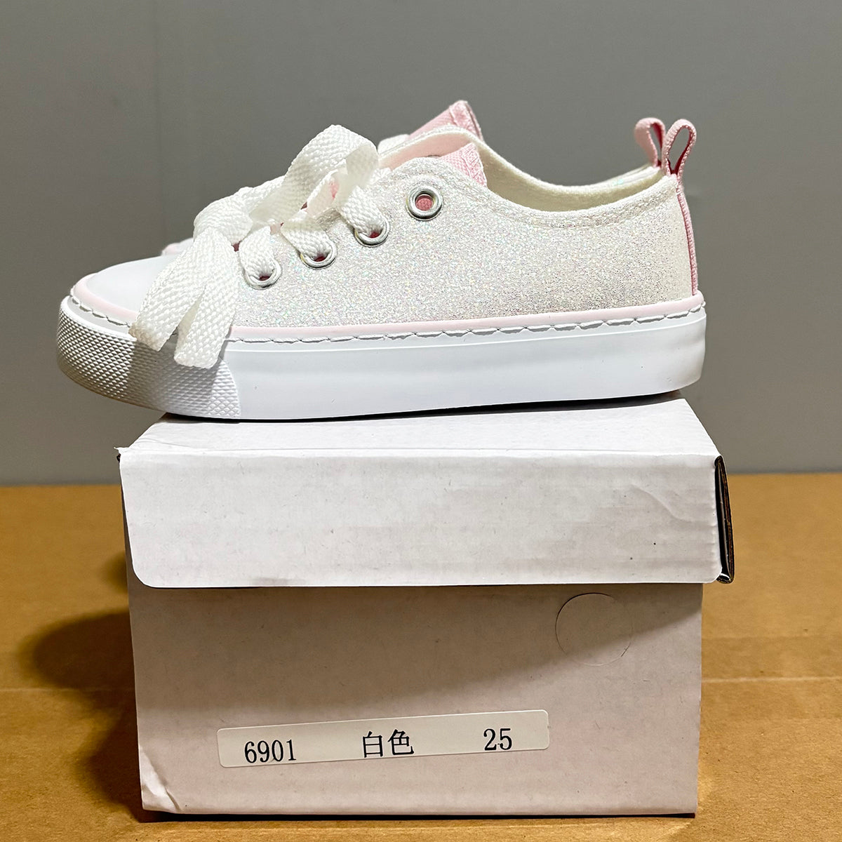 6901 - Glitter White | Kids canvas shoes
